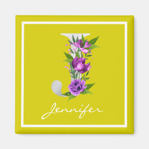 Íman Cor Branca Moderna Floral J Monograma Metálico Br
