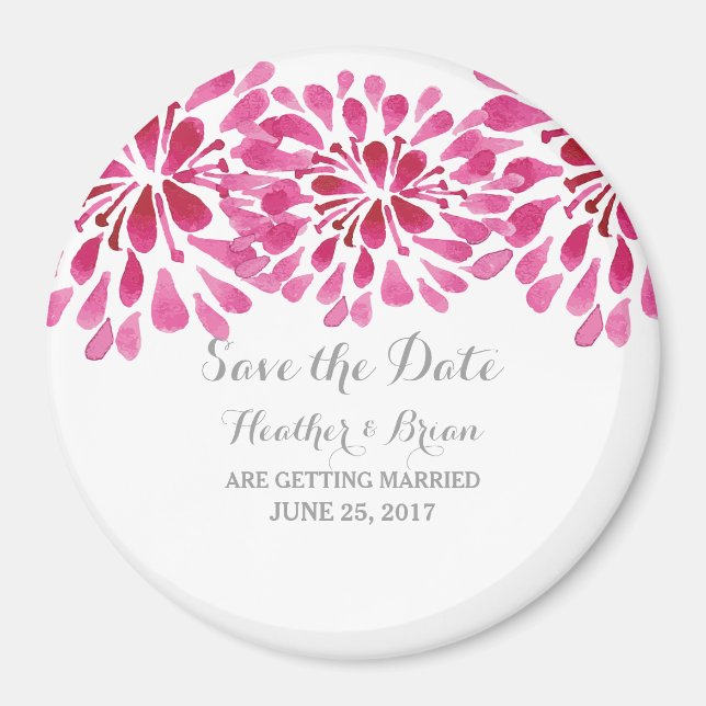 Íman Cor d'água rosa Chrysanthemum Salvar a Data (Frente)