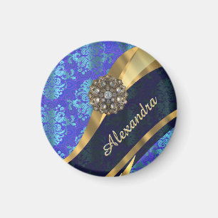 Íman Cor damasco feminino bonito azul personalizada