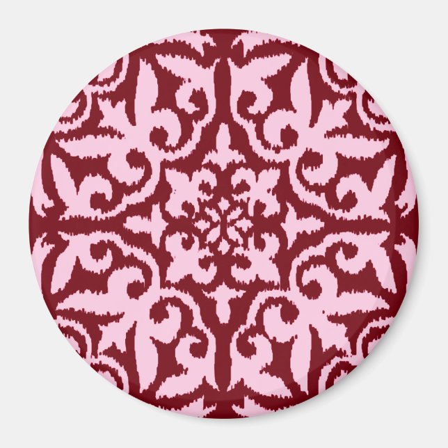 Íman Cor damasco Ikat - Borgonha e Rosa (Frente)