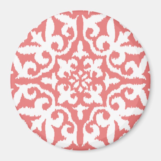 Íman Cor damasco Ikat - Cor-de-rosa e branco (Frente)