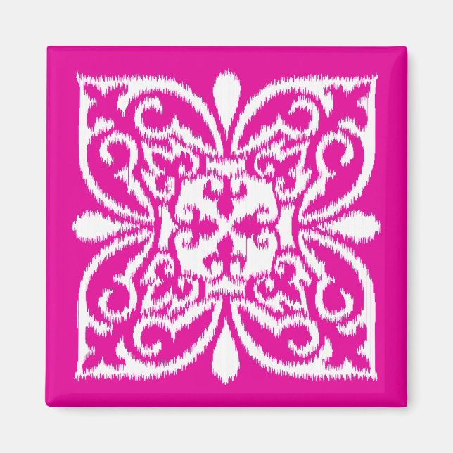 Íman Cor damasco Ikat - rosa profundo e branco (Frente)