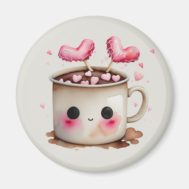 Íman Cor de rosa e creme Aquarela Cacau Quente (Frente)