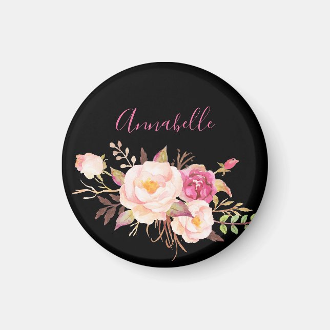 Íman Cor-de-rosa - Floral a borrar - Preto (Frente)