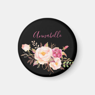 Íman Cor-de-rosa - Floral brilhante - Preto