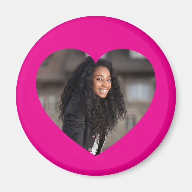 Íman Cor-de-rosa quente com fotografia do coração (Frente)
