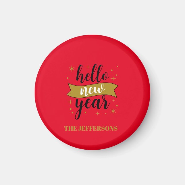 Íman Cor Feliz Ano Novo Natal Alegre Dourado (Frente)