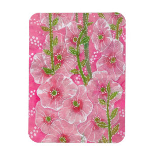 Íman Cor Rosa Hollyhock Mallow Malva Flor Pintura Flora