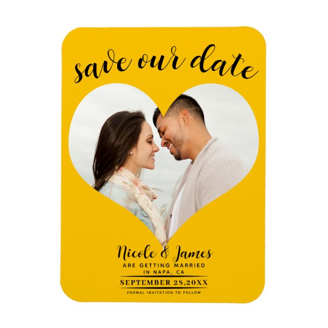 Íman Coração Amarelo de Girassol Foto Casamento Salve a (Vertical)