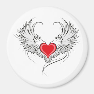 Íman Coração Anjo Vermelho com asas