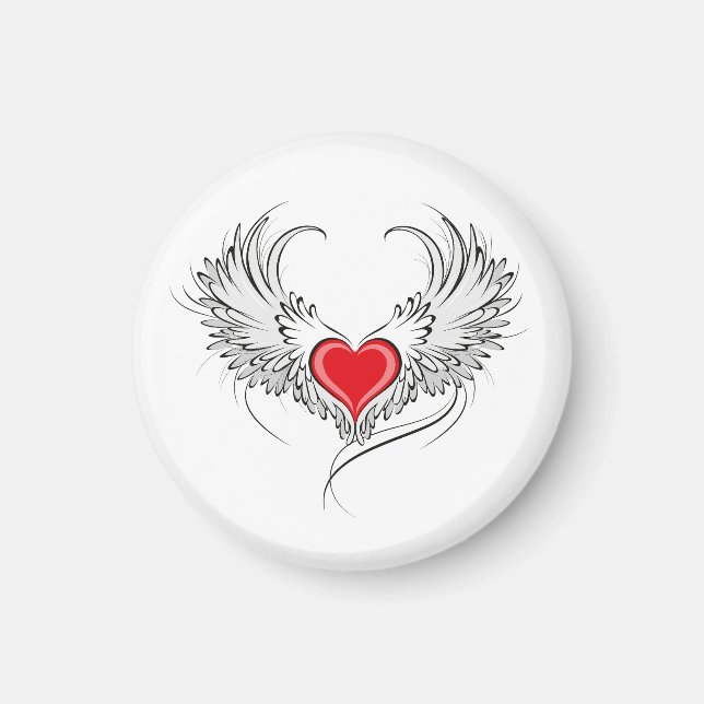Íman Coração Anjo Vermelho com asas (Frente)