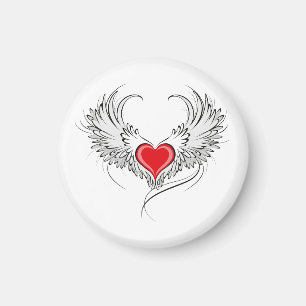 Íman Coração Anjo Vermelho com asas