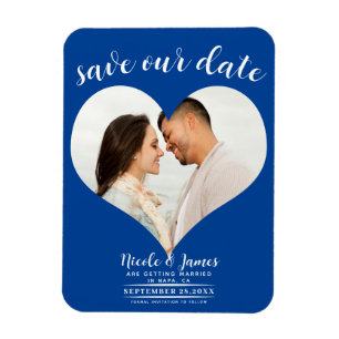 Íman Coração Azul Profundo Foto Casamento Salvar a Data