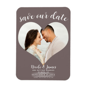 Íman Coração Bege Cogumelo Foto Casamento Salve a Data