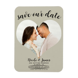 Íman Coração Bege Khaki Foto Casamento Salve a Data