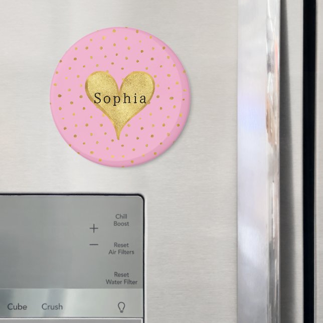 Íman Coração com Pontos Dourados Rosa Menina  (In Situ (Fridge))