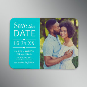 Íman Coração de Água Moderno Foto de Casamento Save the
