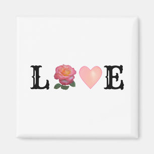Íman Coração de Amor e Flor de Rosa Rosa