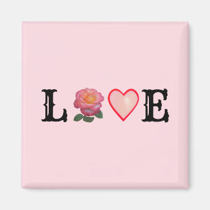 Íman Coração de Amor & Flor de Rosa Rosa