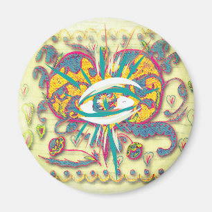 Íman Coração de Arte Folclórica alienígena com olhos, f