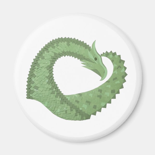 Íman Coração de dragão verde oliva em branco (Frente)