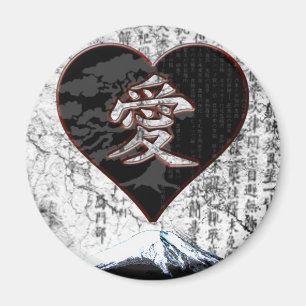 Íman Coração de Fuji - amor do Kanji - preto & vermel