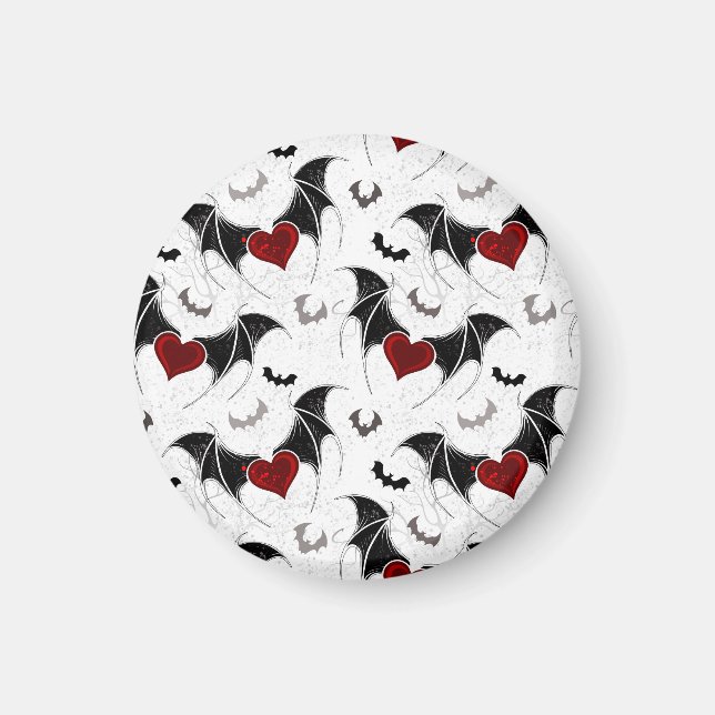 Íman Coração de Halloween com asas de morcegos pretos (Frente)