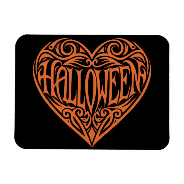 Íman Coração de Halloween, Coração Laranja, Feriado (Horizontal)