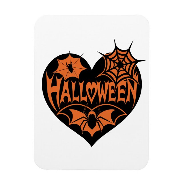 Íman Coração de Halloween, Forma de Coração Preto, Teia (Vertical)