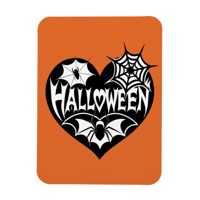 Íman Coração de Halloween, Forma de Coração Preto, Teia (Vertical)