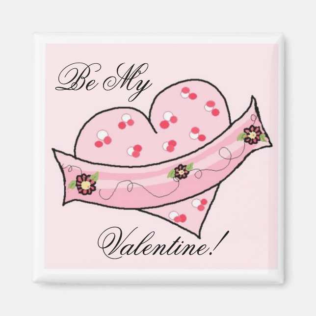 Íman Coração de São Valentim Cor-de-Rosa com Faixa (Frente)