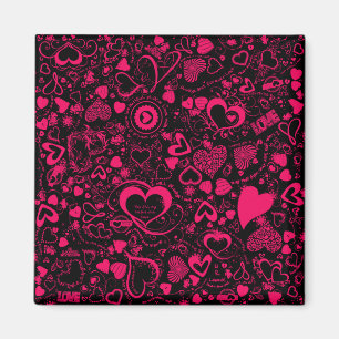 Íman Coração Doodles Pink-Black-Square Magnet