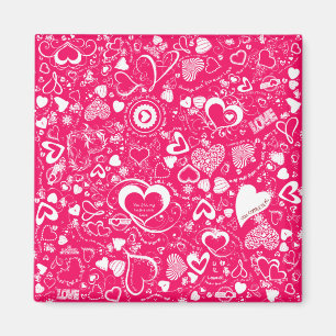 Íman Coração Doodles Pink-White-Square Magnet