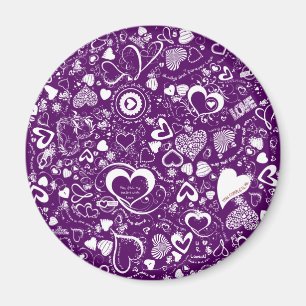 Íman Coração Doodles Purple-White-Round Magnet