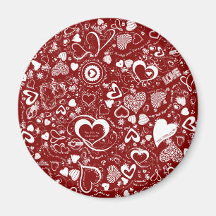 Íman Coração Doodles Red-White-Round Magnet