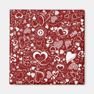 Íman Coração Doodles Red-White-Square Magnet