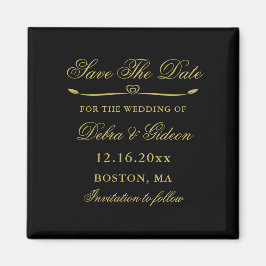 Íman Coração Dourado e preto elegante Salve a data