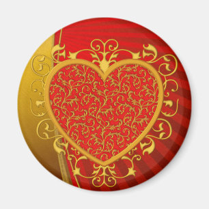 Íman Coração Dourado vermelho da flor de lis