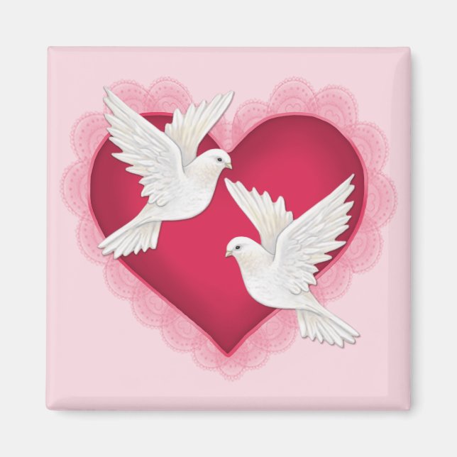 Íman Coração e Doves - Rosa (Frente)