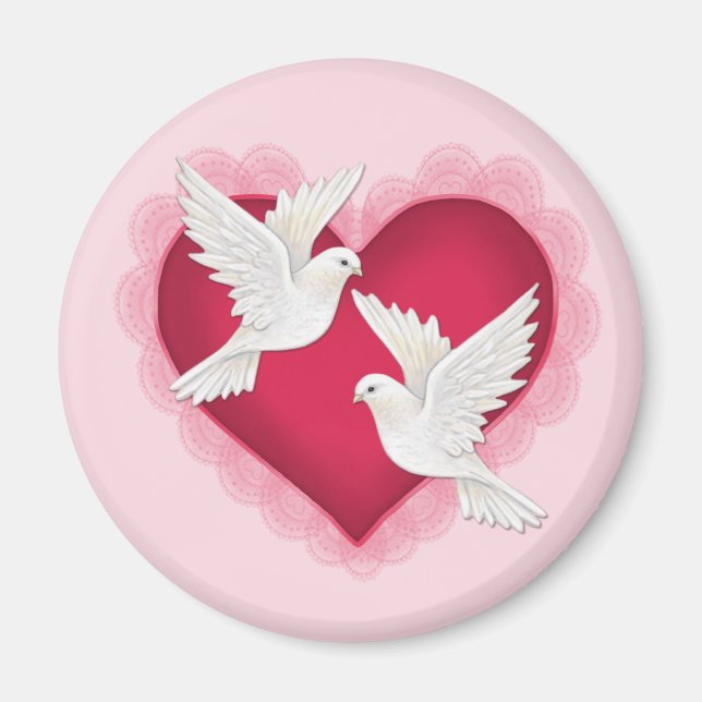 Íman Coração e Doves - Rosa (Frente)