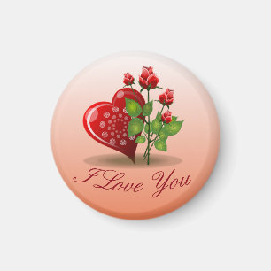 Íman Coração e Rosa vermelha espiral