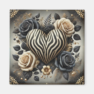 Íman Coração e Rosas de Impressão Elegante Zebra
