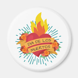 Íman Coração flamejante Dia de los Muertos Magnet