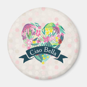 Íman Coração Floral Bonita Ciao Bella em Círculos Ro