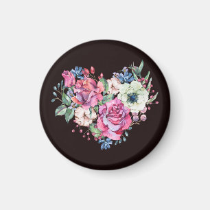 Íman Coração floral em aquarela: rosas vintage.
