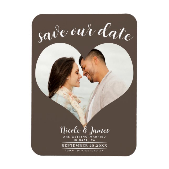 Íman Coração Marrom Médio Foto Casamento Salve a Data (Vertical)