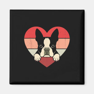 Íman Coração Retro Boston Terrier Cachorro Vintage Dia