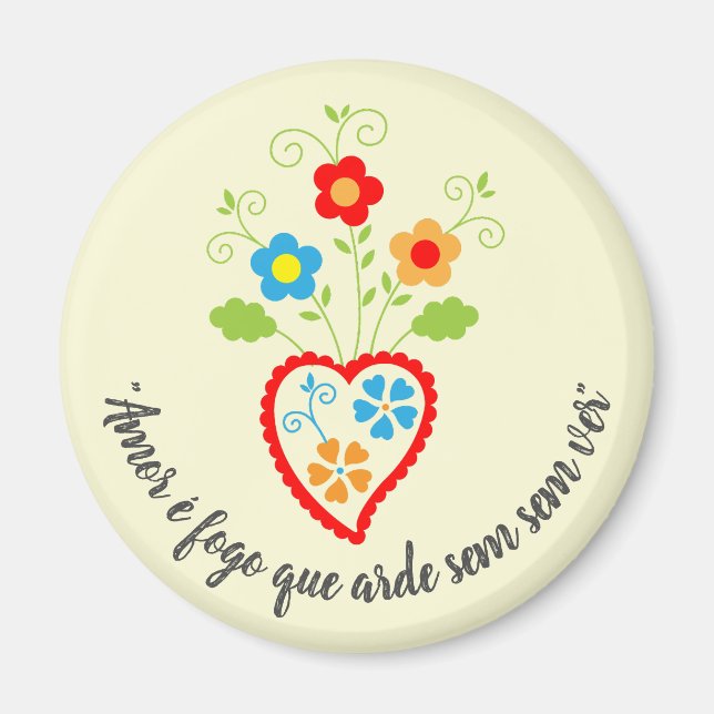 Íman Coração romântico português com poesia de Camões (Frente)