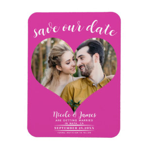 Íman Coração Rosa Vibrante Foto Casamento Salve a Data