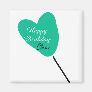 Íman Coração verde feliz aniversário branco balão preto